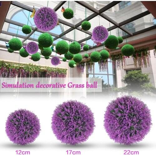 Simulated Purplish Artificial Grass Ball Bar Shopping Mall Wedding Hanging Decoration Plastic Planter Grass Ball