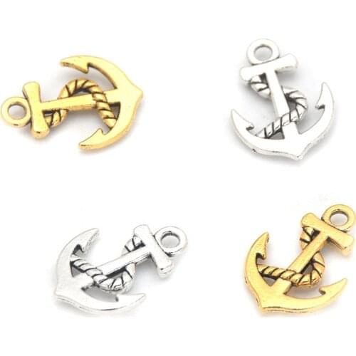 30Pcs/lots 11.7*16.3mm Anchors Charms Gold silver Pendants DIY Jewelry Making Alloy Findings Accessory For Necklaces Earrings