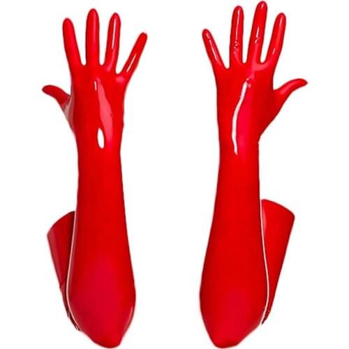 Sexy Women Faux Leather Gloves PVC Shiny Latex Long Gloves Punk Mitten Party Clubwear Cosplay Stage Costume Accessories