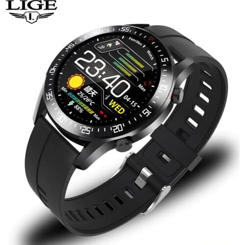 LIGE IP68 Waterproof Smart Watch Men Full Round Touch Heart Rate Blood Pressure Fitness Tracker Sport smartwatch For IOS Android