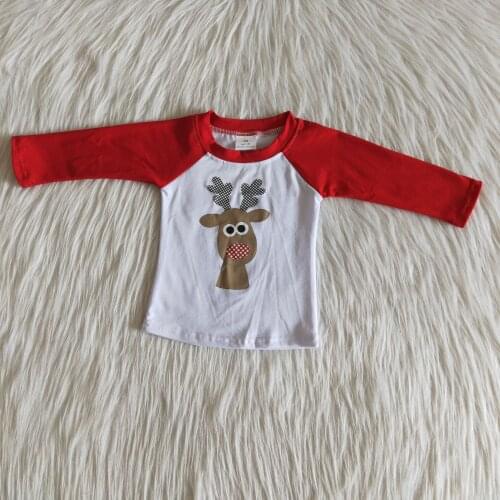 Kids Toddler Boys Clothing Vinyl Moose Design Round Neck Long Sleeve Casual T-Shirt Christmas Day Boutique Outfits
