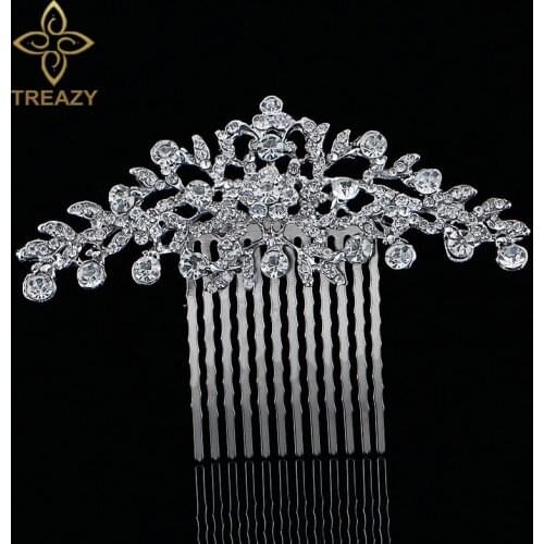 TREAZY Leaf Crystal Wedding Hair Accessories For Women Rhinestone Floral Bridal Hair Combs Hairpins Fashion European Design