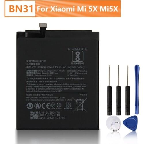 Xiao Mi Original BN31 Battery For Xiaomi mi 5X mi 5X redmi note 5A Xiaomi A1 Redmi Y1 Lite S2 Replacement Phone Battery 3080mAh
