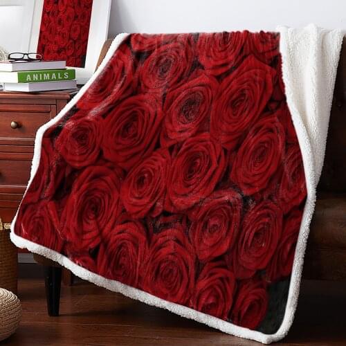 Plant Red Rose Flower Fleece Blanket Office Sofa Cashmere Blanket Bed Cover Bedspread Warm Blankets for Beds