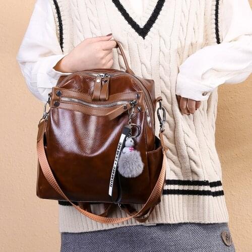 Amberler Oil Wax PU Leather Women Backpacks Fashion Small Female Travel Shoulder Bag High Quality School Bags For Teenage Girls