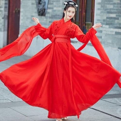 Women Traditional Hanfu Chinese Style Elegant Cosplay Classic Dance Red Performance Dress Ancient Costume Stage Performance Suit