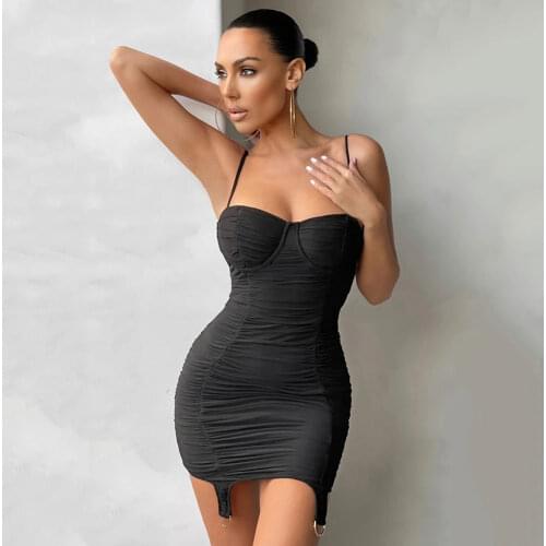 High Quality Black And White Women Bandage Dress 2021 New Summer Sexy Spaghetti Strap Ring Design Mini Nightclub Party Dresses