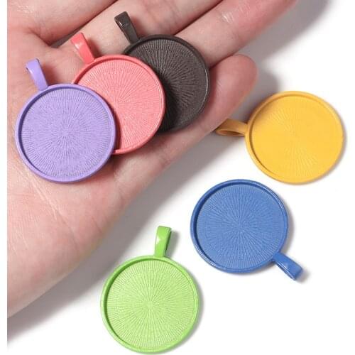 10pcs/Lot 25mm Colorful Pendant Cabochon Cameo Base Tray Bezel Blank Fit Glass Cabochons DIY Jewelry Making Supplies Wholesale
