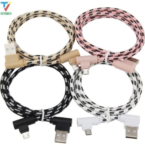 100pcs/lot 2side 90Degree Elbow Lattice Braided Micro 5pin/8pin/Type-C Cable Date Sync Charger Cable for Iphone HTC 1m/2m/3m
