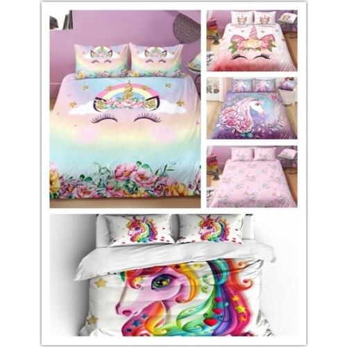 3D Printing Cute unicorn Bedding Sets for girls Birthday party gift 100% Microfiber 2/3pcs