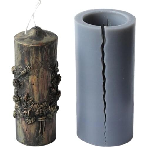 3D Carved Cylindrical Candle Mold Silicone Clay Soap Mould for Making Soy Wax Candles Handmade Art Craft