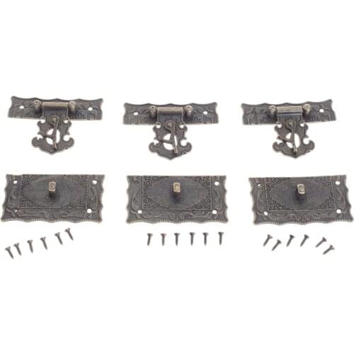 5Pcs 67x56mm Antique Bronze Rectangle Clasp Decorative Jewelry Gift Wine Wooden Box Hasp Latch Hook Iron Buckle Screws