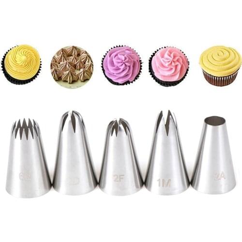 5Pcs/Lot Cake Icing Piping Pastry Nozzle Stainless Steel Set Cupcake Dessert Decorator Baking Tools