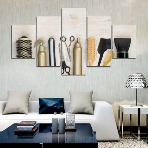 Simple Atmosphere 5Pcs Combined Wall Art Posters Comb and Scissors Canvas Paintings Casual Pictures for Living Room Decoration