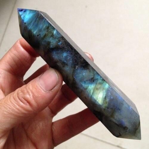 50g Natural beautiful labradorite QUARTZ CRYSTAL WAND POINT HEALING