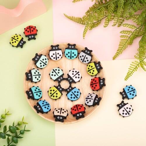 Sunrony 50pcs Mini Ladybug Silicone Beads Animal BPA Free Silicone Baby Teething Necklace Beads DIY Chewable Pacifier Pendant