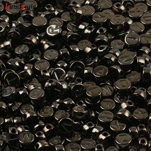 7mm Gun Black Mixed Letter Acrylic Beads Round Flat Alphabet Loose Beads For Jewelry Making Handmade Diy Bracelet Necklace