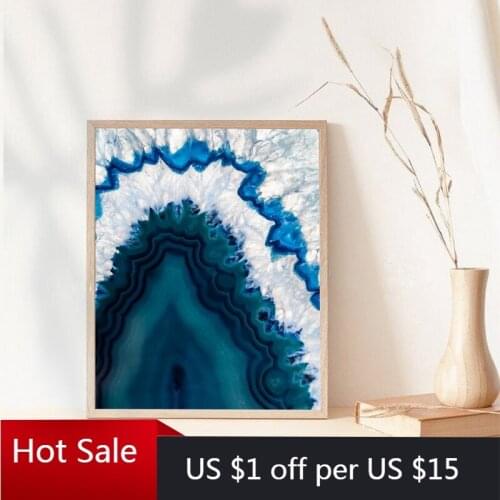 Agate Abstract Wall Art Canvas Painting Natural Agate Photography Print Blue Art Poster Wall Picture for Living Room Home Decor