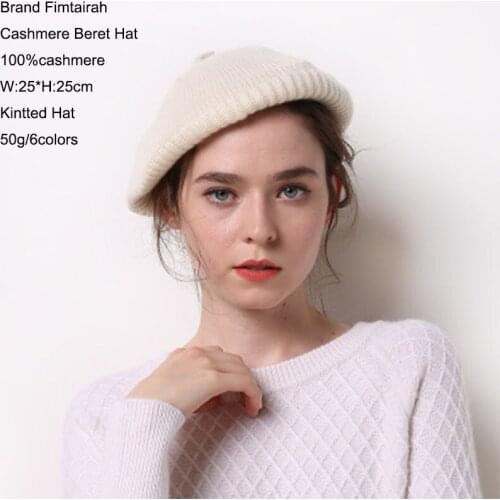 Luxury Knitted 100 Cashmere Hat Beret Winter 2019 Women Autumn Lady Femme Camel Gray Black Thick Crochet Casual Handmade