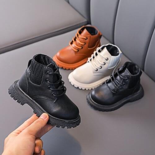 Baby Boys Boots for Kids Girls Booties Leather Shoes Soft Sole Fashion Martin Boots Waterproof Non-slip Plush Boy Running Shoes