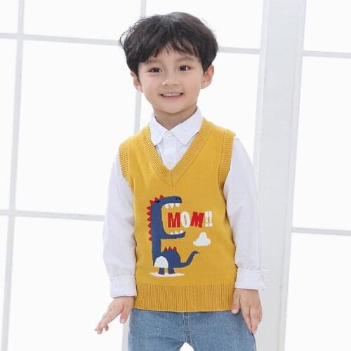 2-8T Toddler Kid Baby Boy Clothes Autumn Winter Knitted Tank Cute Dinosaur Cartoon Sweater Vest Sweet Lovely Infant Outfit