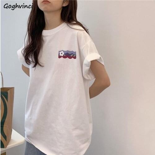 Short Sleeve T-shirts Women Cotton Print Oversize Baggy Tops Simple Korean Style Summer Student Stylish All-match Female Outwear