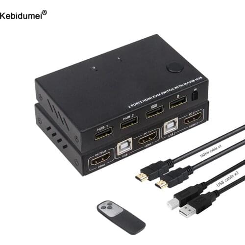 Kebidumei 2 Port KVM Switch Box 4K USB HDMI-compatible Switcher Splitter For 2 PC Sharing Keyboard Mouse Printer Plug And Paly