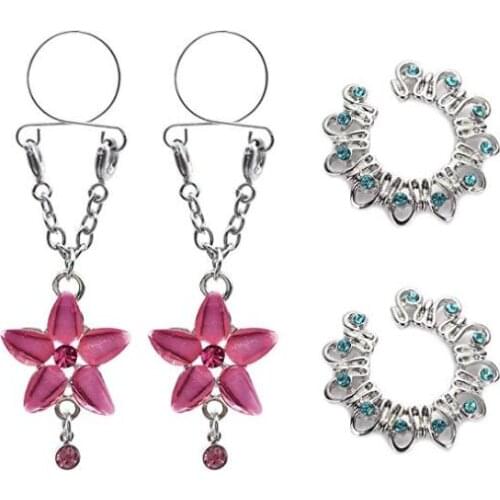 JFORYOY 4 Pairs Stainless Steel Fake Nipple Rings Adjustable Faux Nipplering Non Piercing Screw Style Faux Body Piercing Jewelry