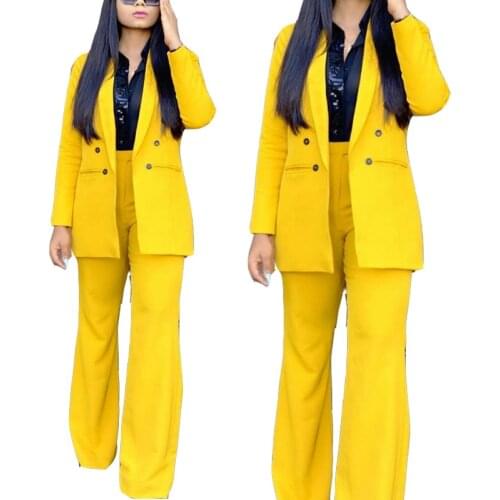 2 Piece Set African Women Sets Solid Long Sleeve Blazer Jacket Pants Suits Office Lady Elegant Business Outfits Africa Clothing