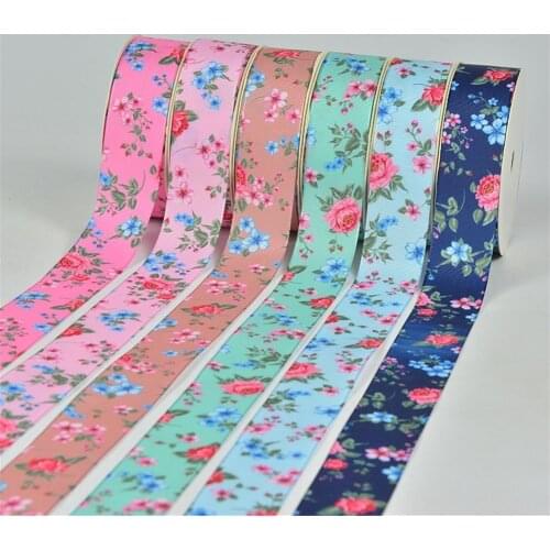 New 25mm 5Yards love flower series Heat transfer printing gift wrapping belt DIY baking Polyester ribbon Hair Bow Sewing