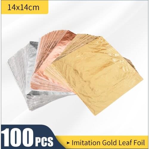 100pcs Imitation Gold Leaf Paper Gilding Copper Aluminum Leaf for Arts Crafts Gilded Home Gold Foil Sheets & Gilding Glue