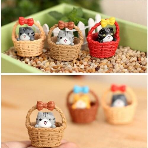 4pc Mini Garden Landscape Decoration Ornament Miniatures Figurine Basket Cat Resin Plant Pots Craft Home Decor DIY Party Gift