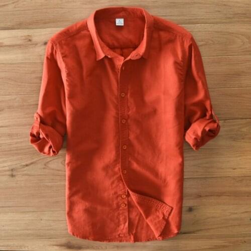 Fashion 2020 Spring Autumn New Multicolor Slim Long Sleeve Shirts solid color Linen Shirt Men casual linen cotton shirts