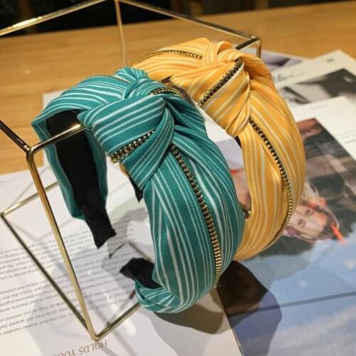 Fashion Women Hairband Classic Striped Zipper Headband Adult Hair Hoop Center Knot Headwear Turban Hair Accessories Wholesale