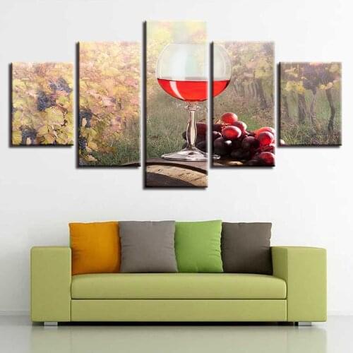 Modern Canvas Pictures Poster Modular 5 Pieces Grapes Red Wine Landscape Painting Decor Living Room Framework HD Prints Wall Art