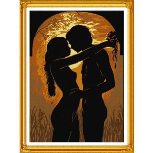 The Young Couple In The Moonlight Couple Painting Counted DMC Printed Canvas Cross Stitch 14CT Character Pattern Embroidery Kits