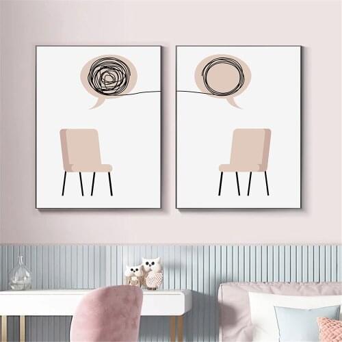 Nordic Pink Chair Wall Art Poster And Print Bubble Lines Drawing Canvas Painting Minimalist Pictures Living Room Home Decoration