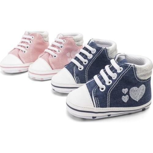 New Spring / autumn fashion denim love baby shoes Elastic band set foot baby shoes Embroidered love toddler shoes