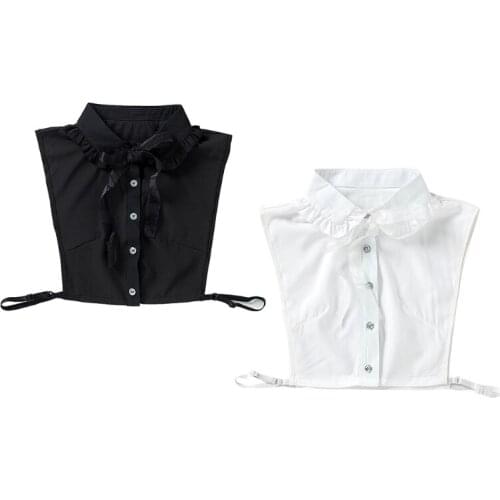 New style Women Elegant Gauze Ribbon Bow False Collar Office Ruffles Half Shirt Dickey Top