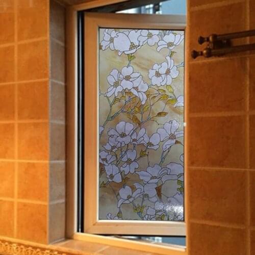 Yellow Magnolia Window Cover film on glass No-Glue 3D Static self-adhesive door Stickers Home Decorative 40/45/50/60/70/80*100cm