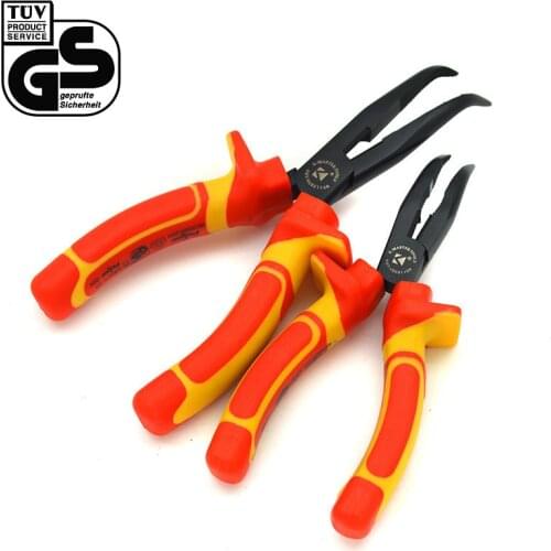1PC Top Quality VDE Bent Nose Pliers with 1000V Insulated Handles 6 inch/8 inch(160mm/200mm)