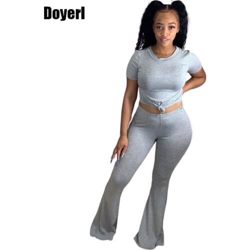 Casual Two Piece Set Women Outfit Sets Summer Crop Tops Flare Pants Streetwear Tracksuits Women Set 2 Piece Outfits for Women