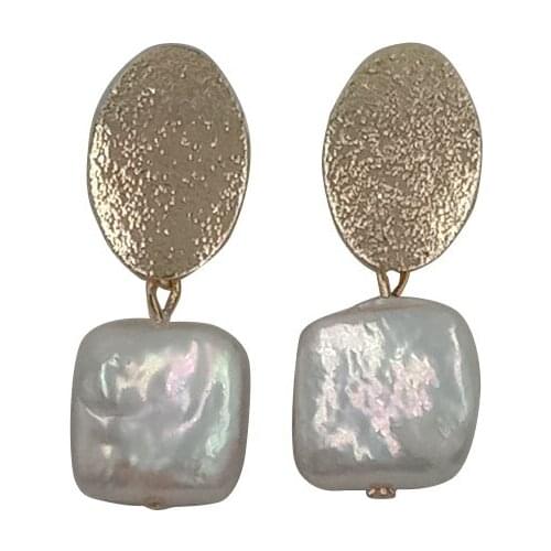 925 silver PEARL EARRING,100% nature freshwater pearl earring ,13x13 mm square keshi baroque pearl,high luster quality