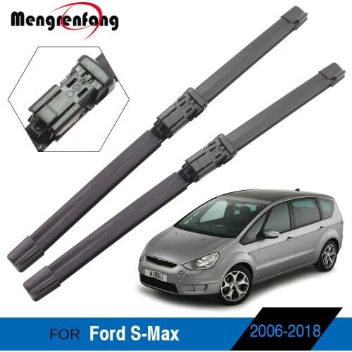 For Ford S-Max Smax 2006-2018 Car Wiper Blades Soft Rubber Front Windscreen Wiper Pinch Tab & Push Button Arms