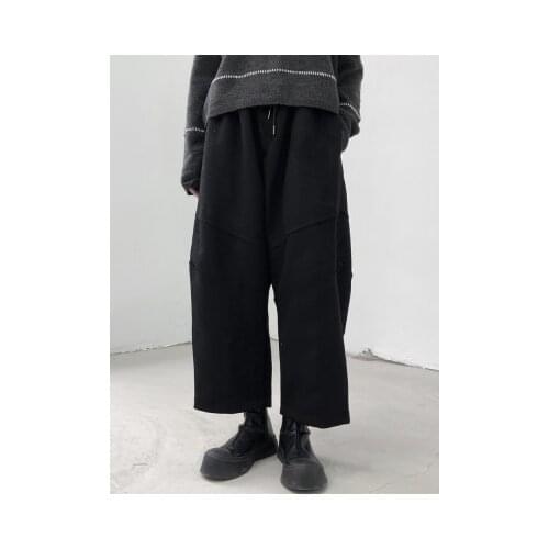 Woolen overstuffed patchwork casual trousers autumn and winter wide leg trousers black vertical tube trousers