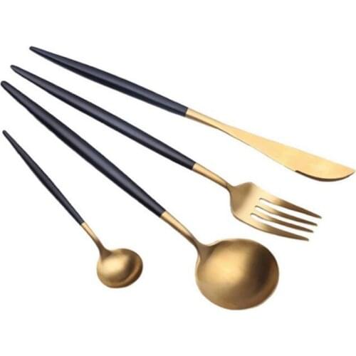 White Black Cutlery High Quality Stainless Steel Flatware Set Gold Plated Knives Forks Spoons Home Party Use Tableware