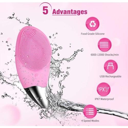 Sonic Facial Cleansing Brush, Soft Silicone Cleansing Massager Waterproof Deep Cleaning Face Exfoliating Cleanser Skin Care Tool