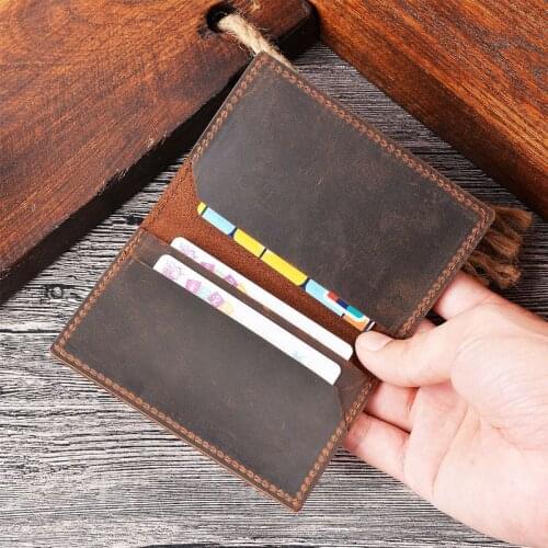 Vintage Genuine Leather Mens Credit Card Holder Crazy Horse Leather ID Card Case Business Mini Drivers License Wallet For Man