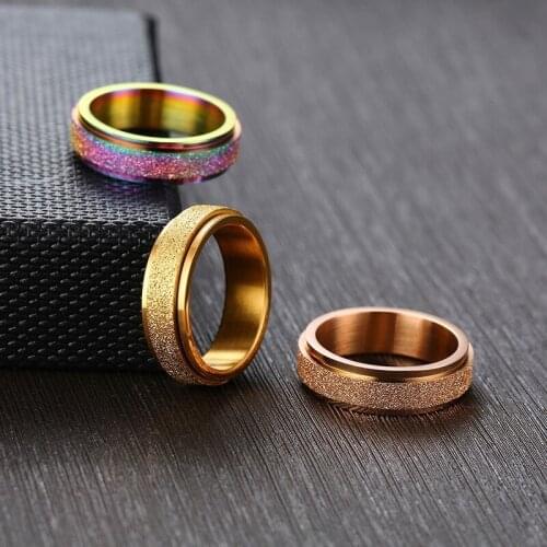 6mm Spinner Rings for Women Men Stress Release Rotatable Sandblasting Stainless Steel Wedding Bands Casual Anel Alliance