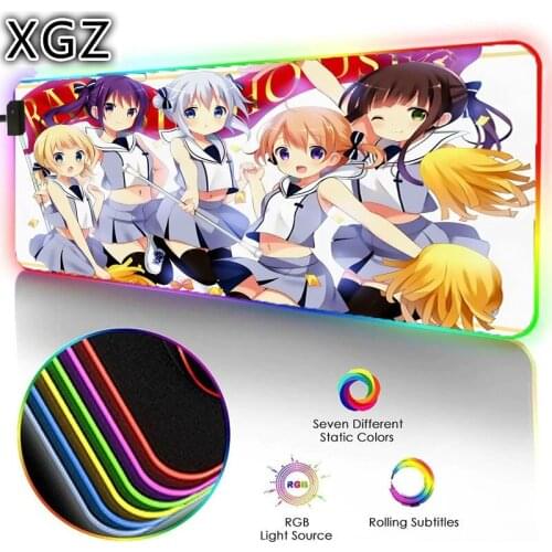 XGZ Animation Mouse Pad RGB Cute Girls Gaming Mouse Pad LED Luminous Color Lighting Computer Desk Wireless Charging Mouse Pad